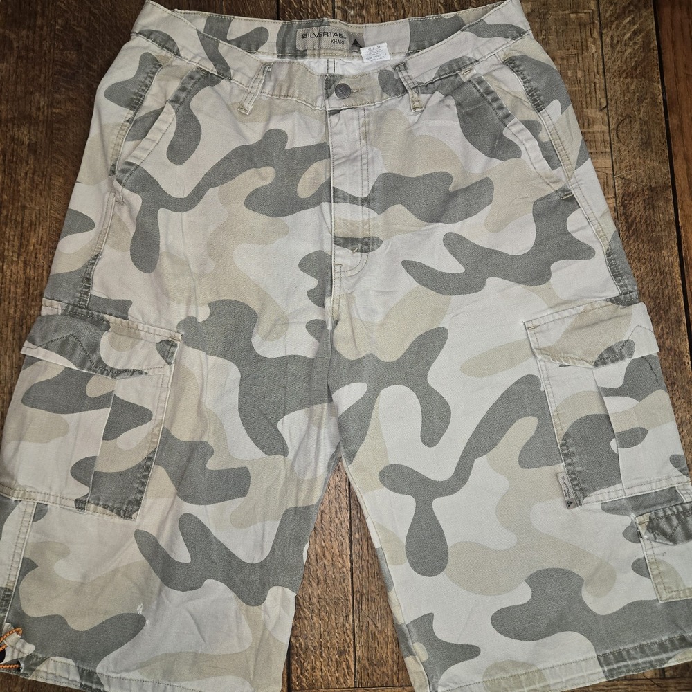 Vintage Y2k Levis Silvertab Camo Baggy Jorts Khaki Sz 34 Camouflage Low Slung